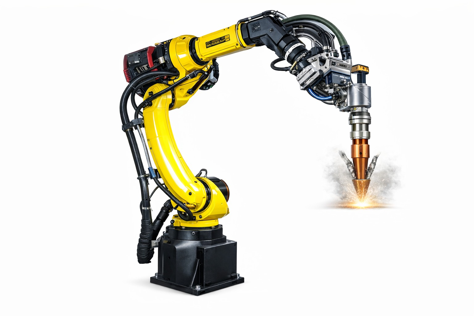 Industrial robotic arm with InnovaClad nozzle